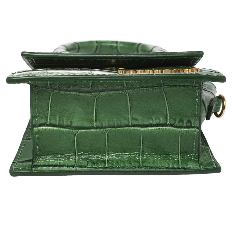 Pre Owned Jacquemus Green Croc Embossed Leather Le Chiquito Mini Bag