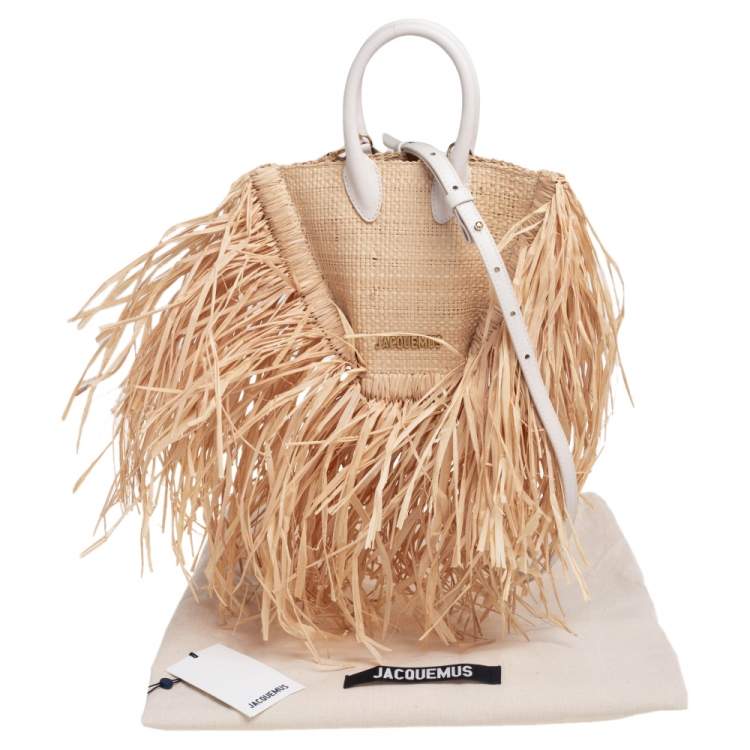 مملوكة مسبقًا Jacquemus Cream/White Woven Raffia and Leather Let Petite Baci Shoulder Bag