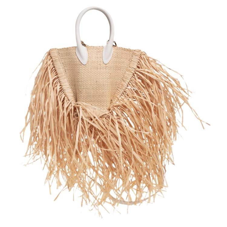 مملوكة مسبقًا Jacquemus Cream/White Woven Raffia and Leather Let Petite Baci Shoulder Bag