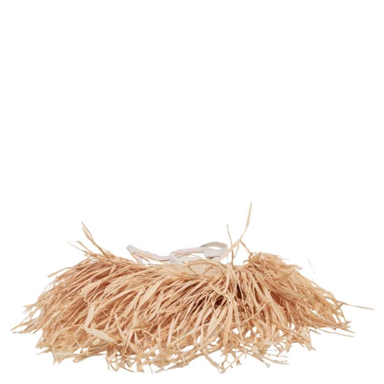مملوكة مسبقًا Jacquemus Cream/White Woven Raffia and Leather Let Petite Baci Shoulder Bag