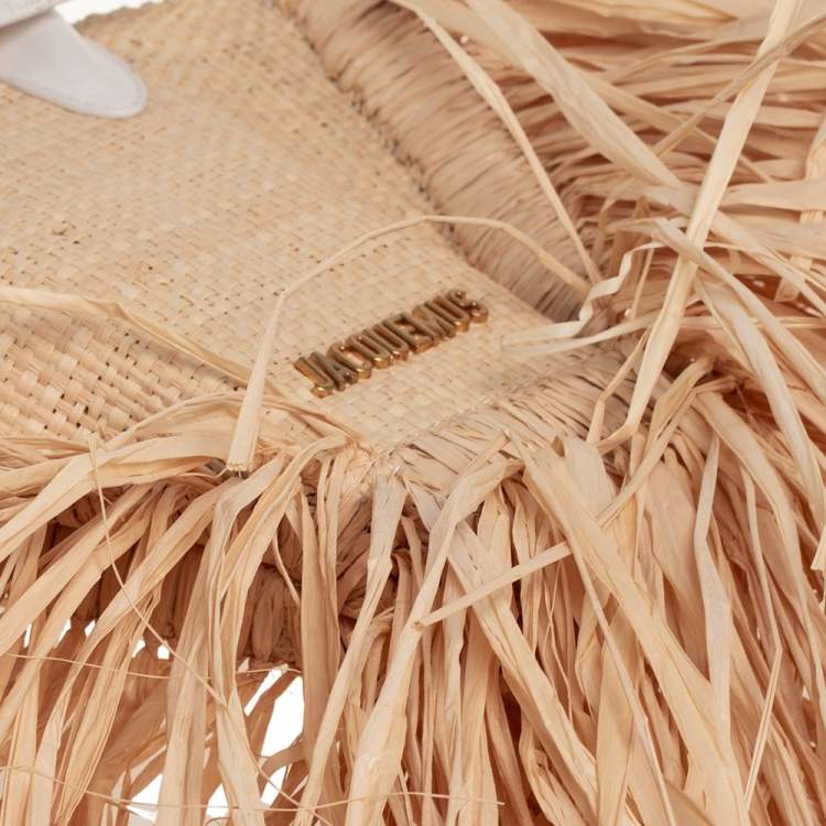 مملوكة مسبقًا Jacquemus Cream/White Woven Raffia and Leather Let Petite Baci Shoulder Bag