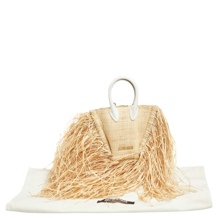 Pre Owned Jacquemus Beige Raffia Le Petit Baci Top Handle Bag