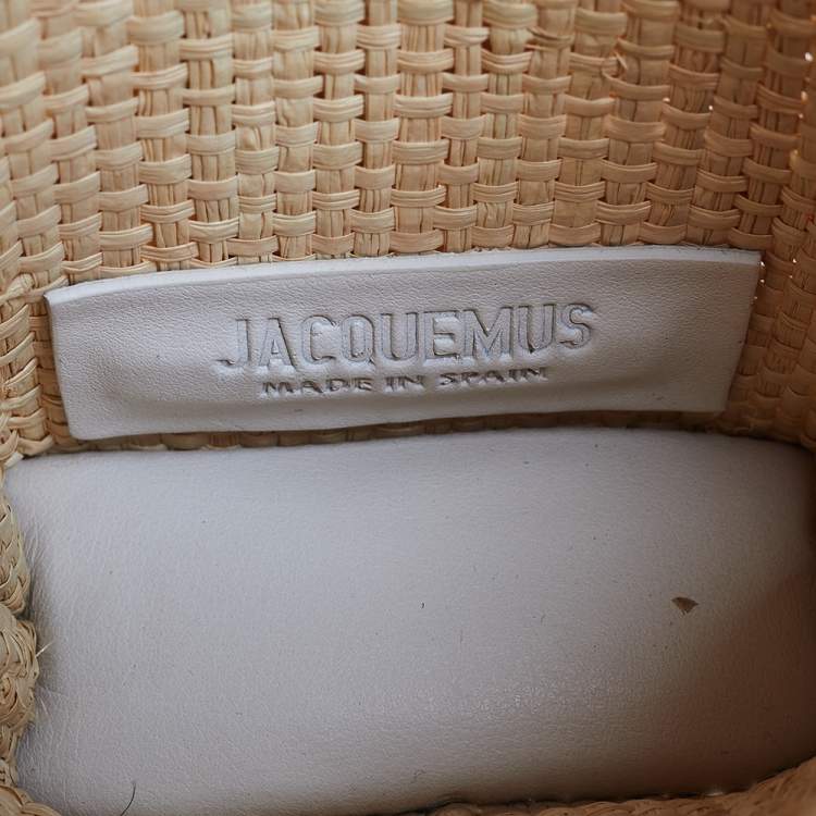 Pre Owned Jacquemus Beige Raffia Le Petit Baci Top Handle Bag