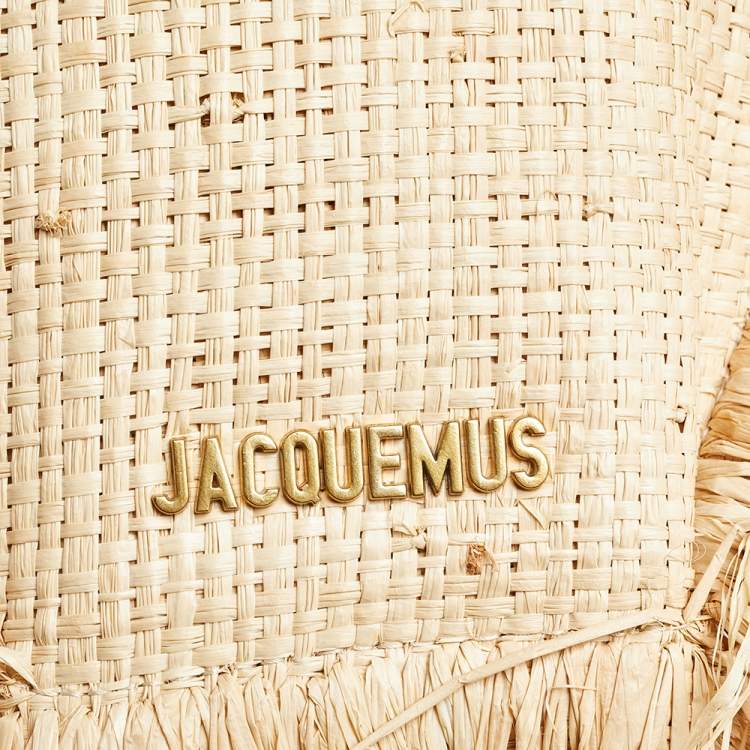 Pre Owned Jacquemus Beige Raffia Le Petit Baci Top Handle Bag