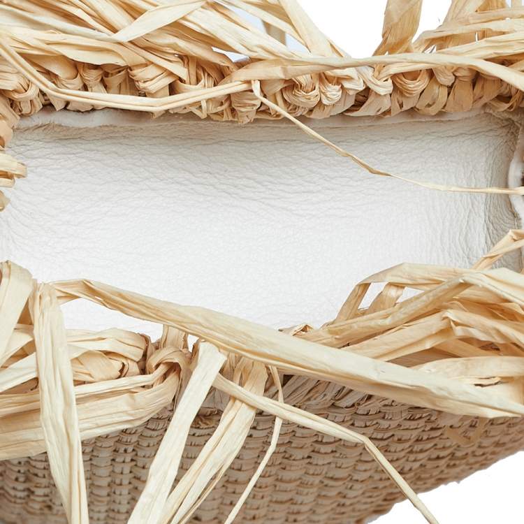 Pre Owned Jacquemus Beige Raffia Le Petit Baci Top Handle Bag