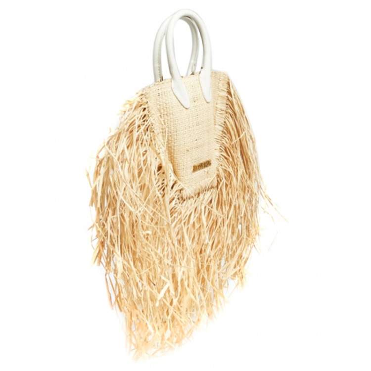Pre Owned Jacquemus Beige Raffia Le Petit Baci Top Handle Bag