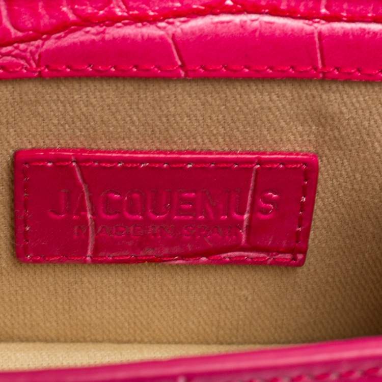 Pre Owned Jacquemus Pink Croc Embossed Leather Le Chiquito Mini Bag