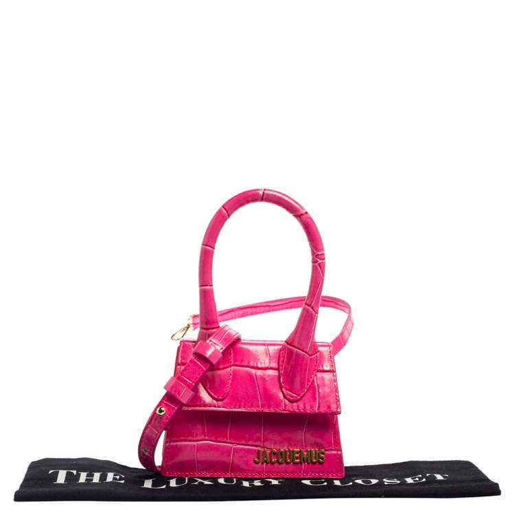 Pre Owned Jacquemus Pink Croc Embossed Leather Le Chiquito Mini Bag