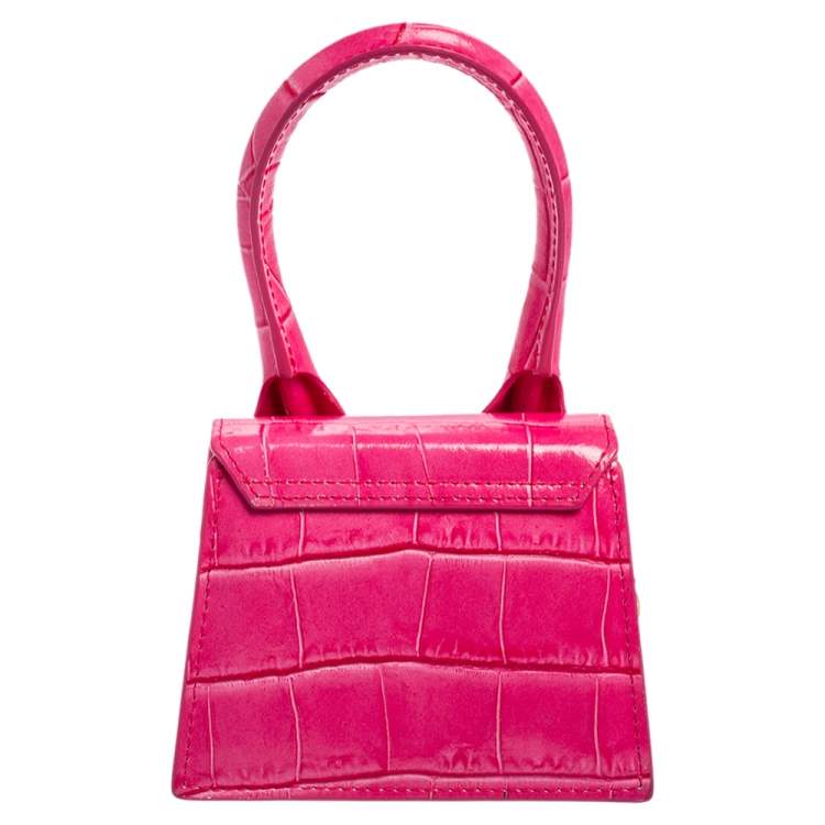 Pre Owned Jacquemus Pink Croc Embossed Leather Le Chiquito Mini Bag