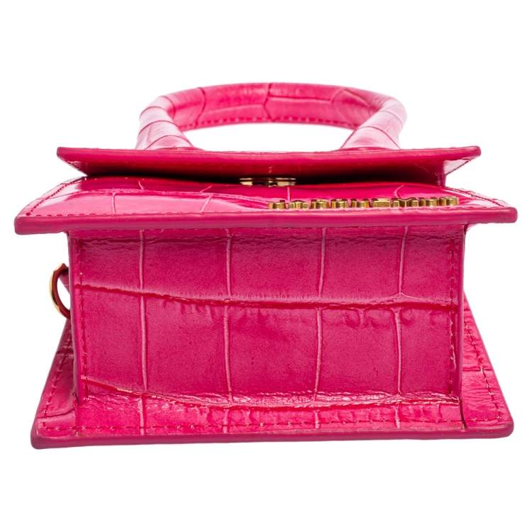 Pre Owned Jacquemus Pink Croc Embossed Leather Le Chiquito Mini Bag