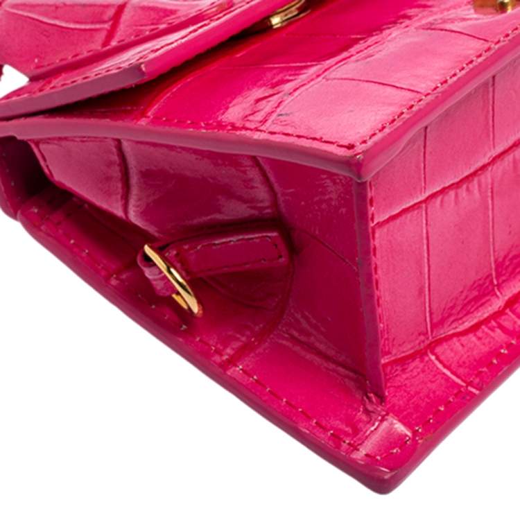 Pre Owned Jacquemus Pink Croc Embossed Leather Le Chiquito Mini Bag