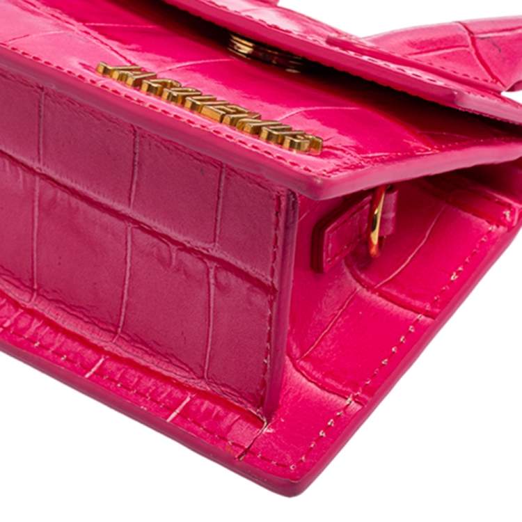 Pre Owned Jacquemus Pink Croc Embossed Leather Le Chiquito Mini Bag