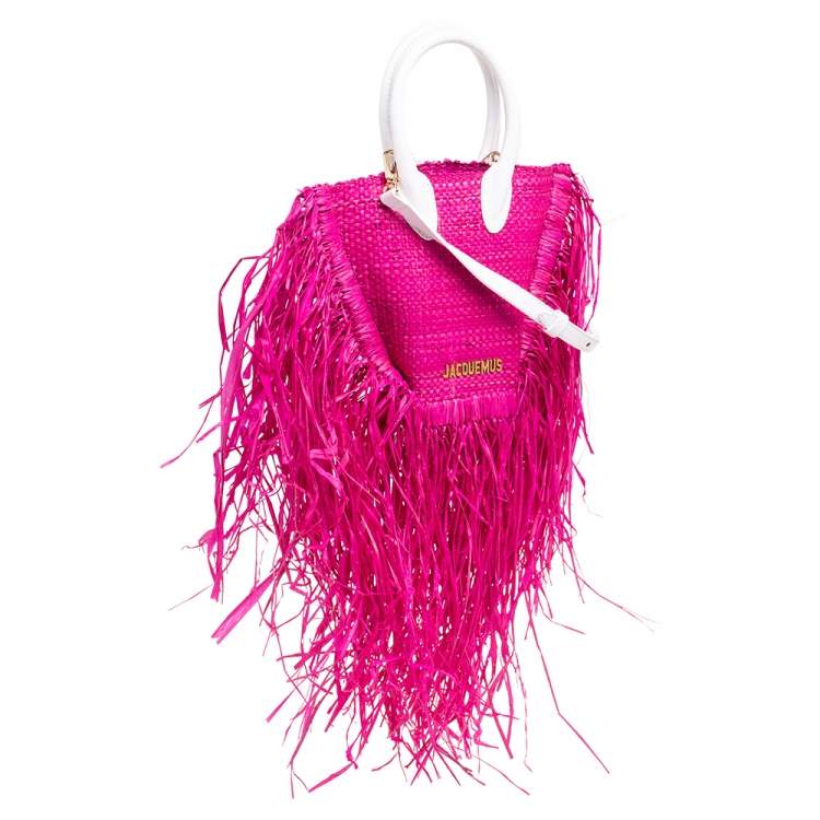 مملوكة مسبقًا Jacquemus Fuchsia Woven Raffia and Leather Let Petite Baci Shoulder Bag