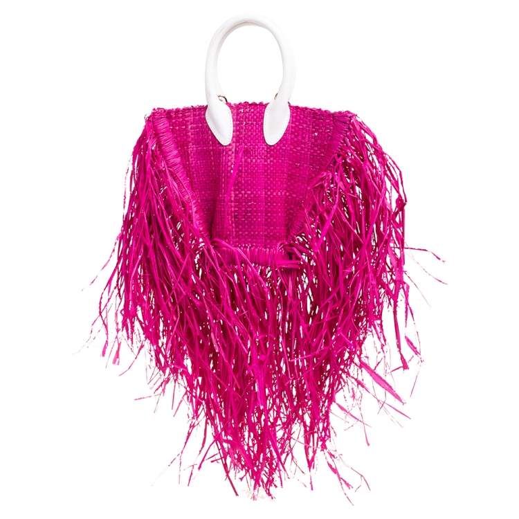 مملوكة مسبقًا Jacquemus Fuchsia Woven Raffia and Leather Let Petite Baci Shoulder Bag