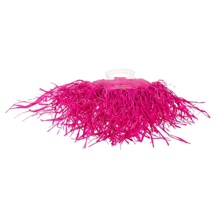 مملوكة مسبقًا Jacquemus Fuchsia Woven Raffia and Leather Let Petite Baci Shoulder Bag