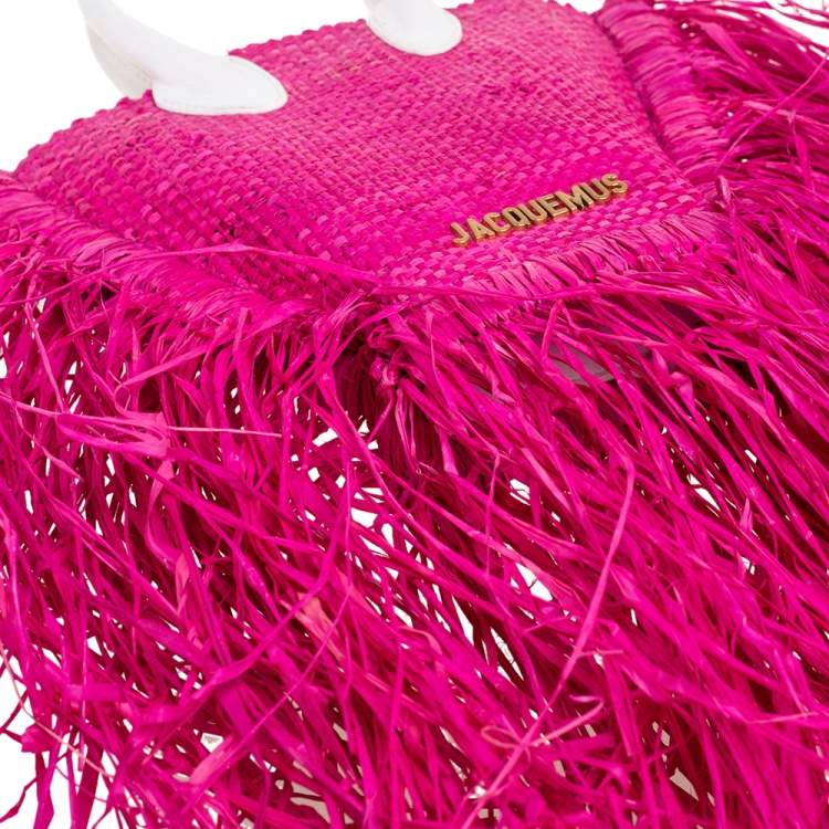 مملوكة مسبقًا Jacquemus Fuchsia Woven Raffia and Leather Let Petite Baci Shoulder Bag