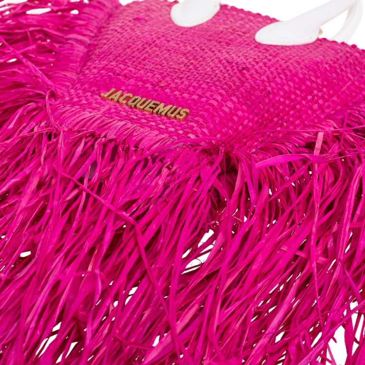 مملوكة مسبقًا Jacquemus Fuchsia Woven Raffia and Leather Let Petite Baci Shoulder Bag