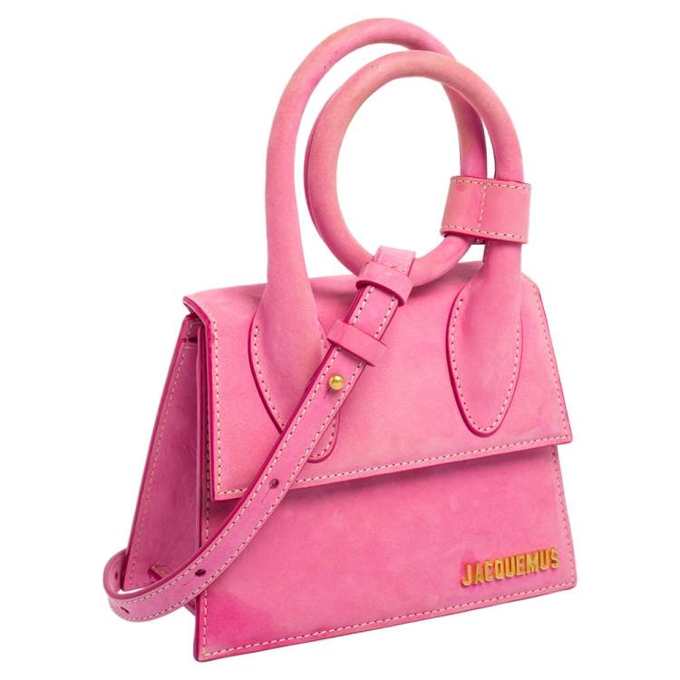 Pre Owned Jacquemus Pink Nubuck Leather Le Chiquito Noeud Top Handle Bag