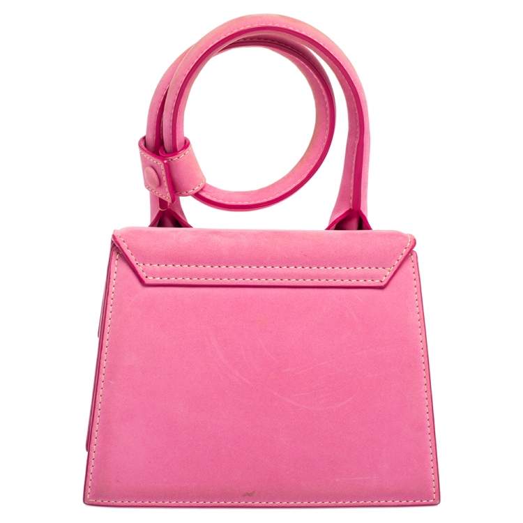 Pre Owned Jacquemus Pink Nubuck Leather Le Chiquito Noeud Top Handle Bag