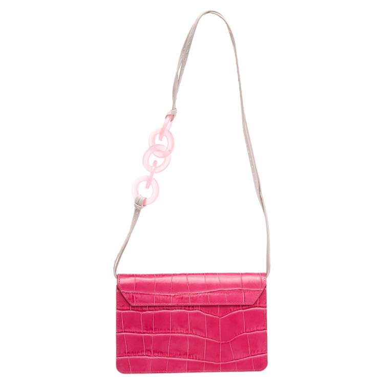 Pre Owned Jacquemus Pink Crocodile Embossed Leather Le Riveira  Shoulder Bag