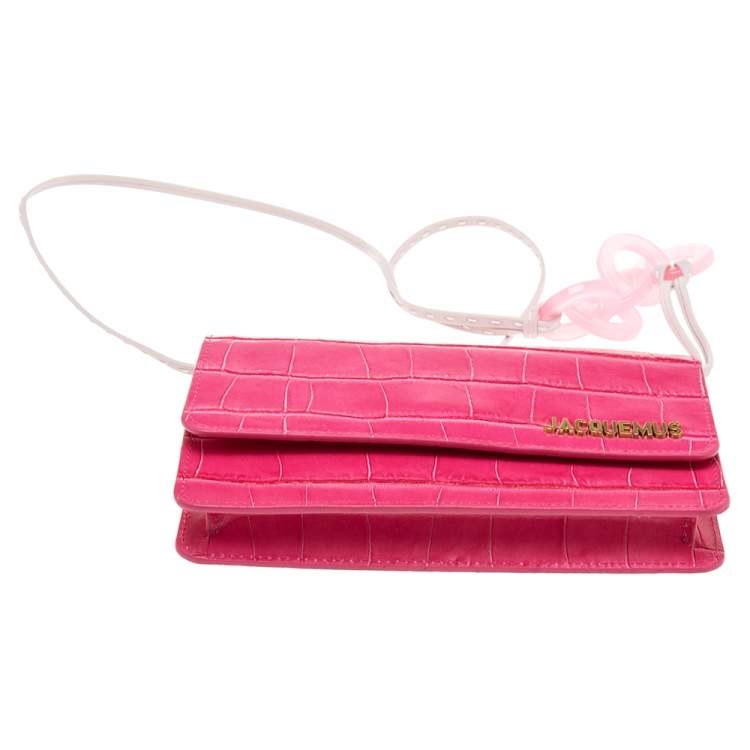 Pre Owned Jacquemus Pink Crocodile Embossed Leather Le Riveira  Shoulder Bag