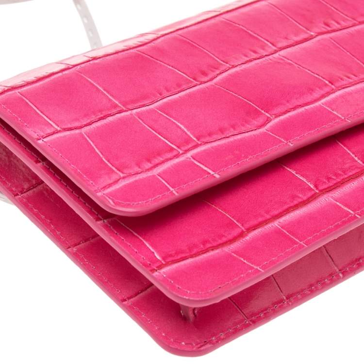 Pre Owned Jacquemus Pink Crocodile Embossed Leather Le Riveira  Shoulder Bag