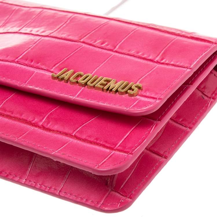 Pre Owned Jacquemus Pink Crocodile Embossed Leather Le Riveira  Shoulder Bag