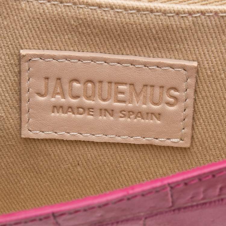 Pre Owned Jacquemus Pink Crocodile Embossed Leather Le Riveira  Shoulder Bag