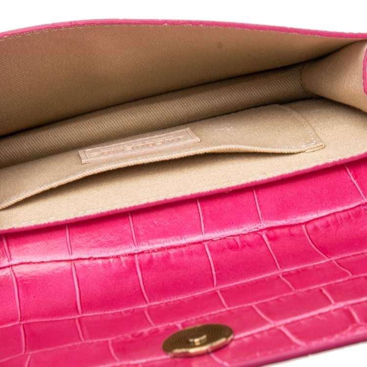 Pre Owned Jacquemus Pink Crocodile Embossed Leather Le Riveira  Shoulder Bag