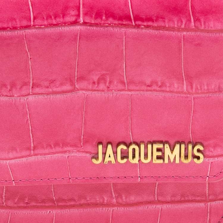 Pre Owned Jacquemus Pink Crocodile Embossed Leather Le Riveira  Shoulder Bag
