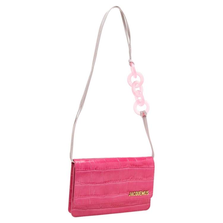 Pre Owned Jacquemus Pink Crocodile Embossed Leather Le Riveira  Shoulder Bag