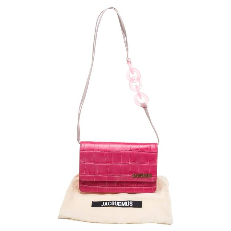 Pre Owned Jacquemus Pink Crocodile Embossed Leather Le Riveira  Shoulder Bag