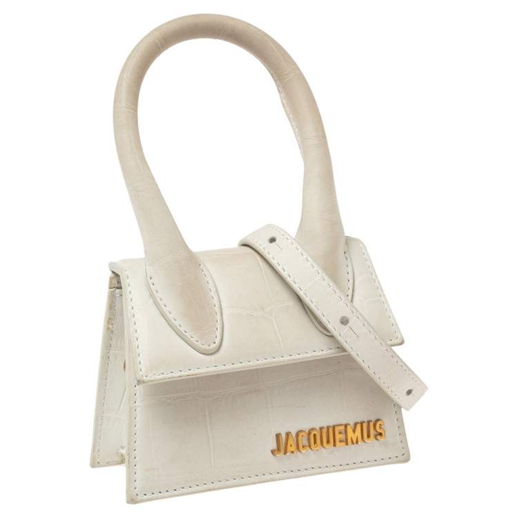 Pre Owned Jacquemus Off White Croc Embossed Leather Le Chiquito Bag