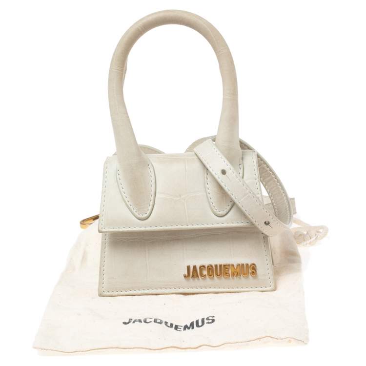 Pre Owned Jacquemus Off White Croc Embossed Leather Le Chiquito Bag