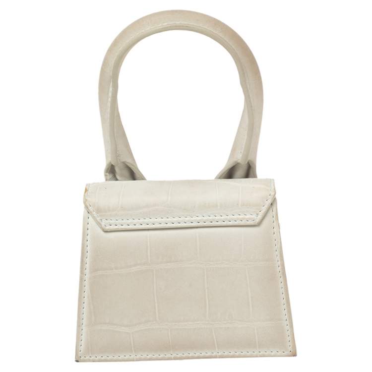 Pre Owned Jacquemus Off White Croc Embossed Leather Le Chiquito Bag