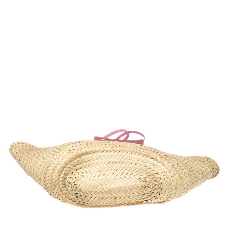 مملوكة مسبقًا Jacquemus Pink/Cream Raffia and Nubuck Leather Le Panier Soleil Basket Bag 