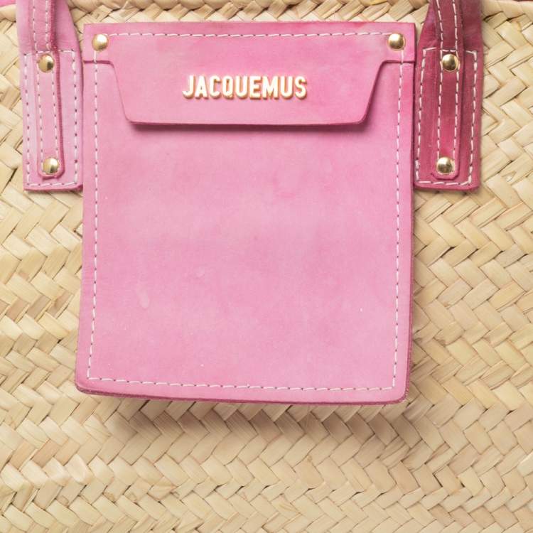 مملوكة مسبقًا Jacquemus Pink/Cream Raffia and Nubuck Leather Le Panier Soleil Basket Bag 