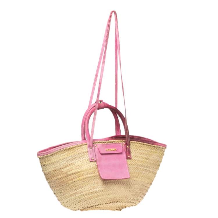 مملوكة مسبقًا Jacquemus Pink/Cream Raffia and Nubuck Leather Le Panier Soleil Basket Bag 