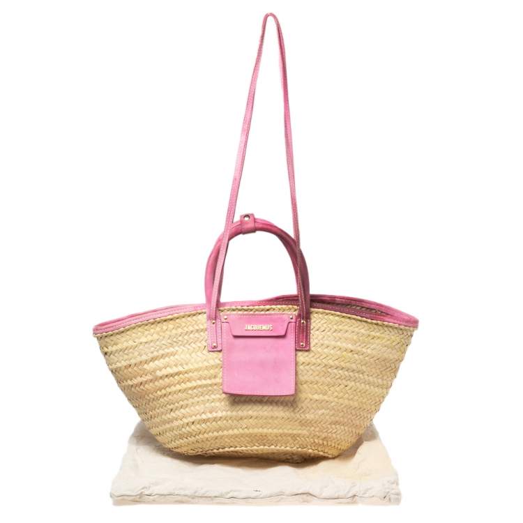 مملوكة مسبقًا Jacquemus Pink/Cream Raffia and Nubuck Leather Le Panier Soleil Basket Bag 
