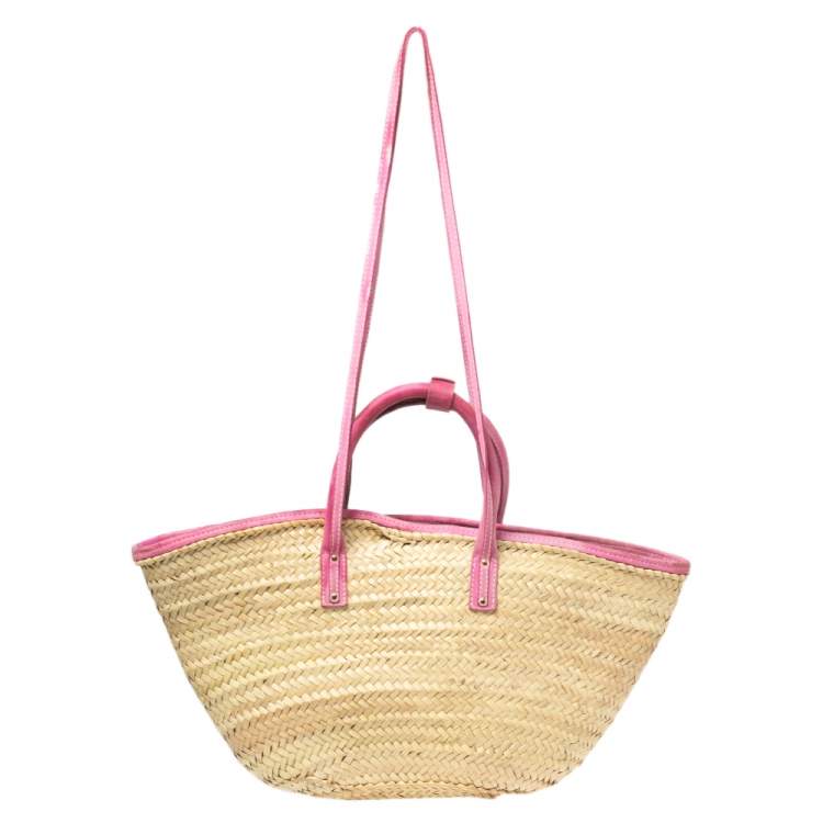 مملوكة مسبقًا Jacquemus Pink/Cream Raffia and Nubuck Leather Le Panier Soleil Basket Bag 