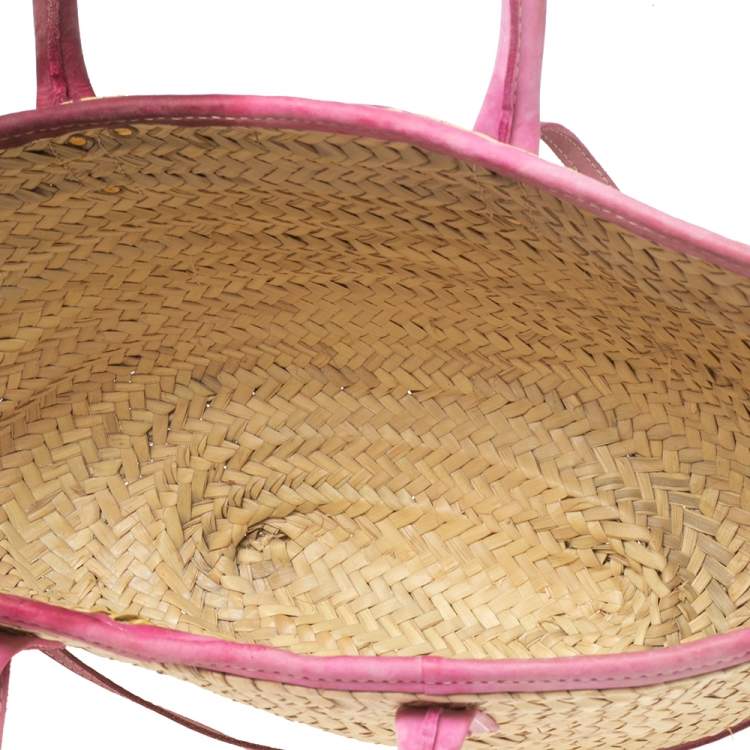 مملوكة مسبقًا Jacquemus Pink/Cream Raffia and Nubuck Leather Le Panier Soleil Basket Bag 