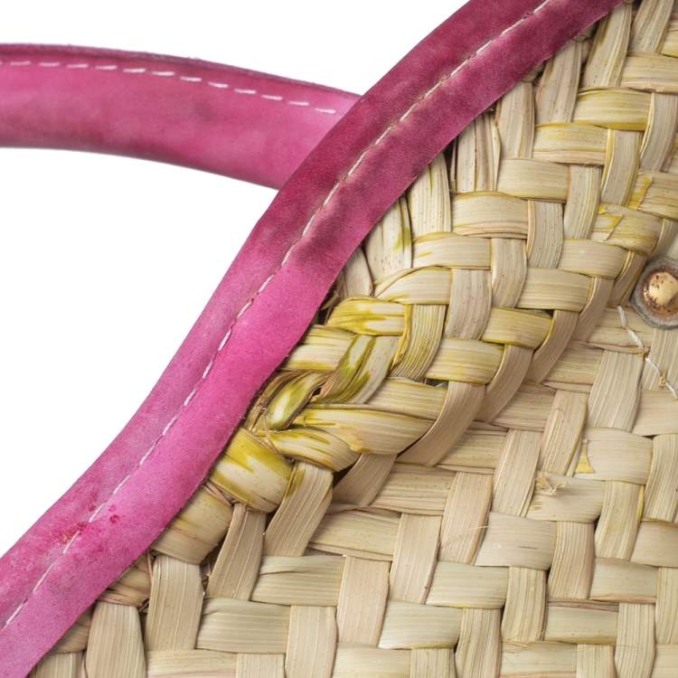 مملوكة مسبقًا Jacquemus Pink/Cream Raffia and Nubuck Leather Le Panier Soleil Basket Bag 