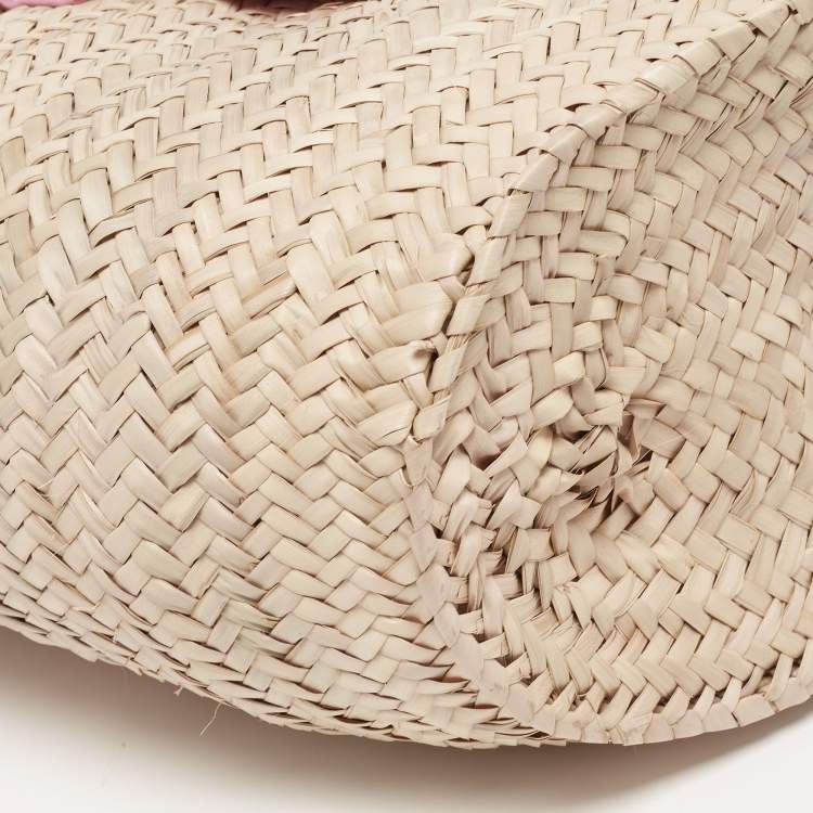 Pre Owned Jacquemus Pink/Cream Raffia and Nubuck Leather Le Panier Soleil Basket Tote