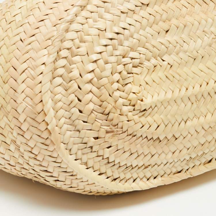 مملوكة مسبقًا Jacquemus Pink/Cream Raffia and Nubuck Leather Le Panier Soleil Basket Tote