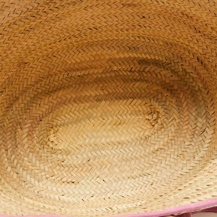 مملوكة مسبقًا Jacquemus Pink/Cream Raffia and Nubuck Leather Le Panier Soleil Basket Tote