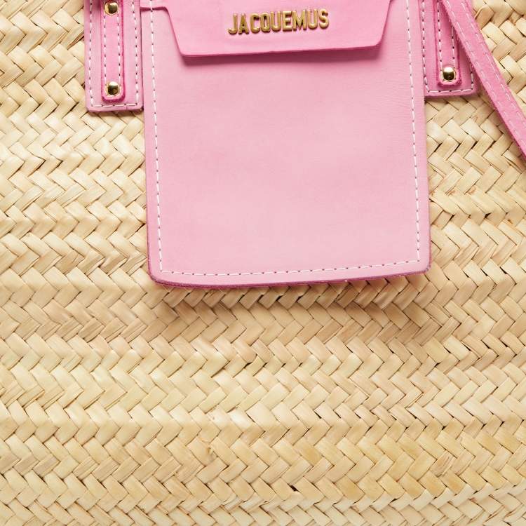 مملوكة مسبقًا Jacquemus Pink/Cream Raffia and Nubuck Leather Le Panier Soleil Basket Tote