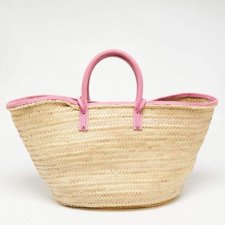 مملوكة مسبقًا Jacquemus Pink/Cream Raffia and Nubuck Leather Le Panier Soleil Basket Tote