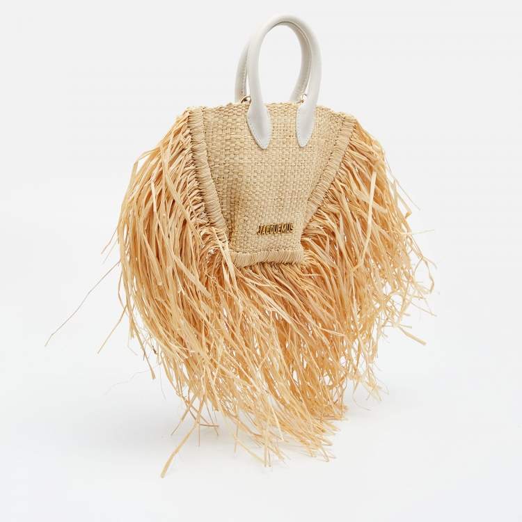 Pre Owned Jacquemus Beige/White Straw  Let Petite Baci Tote