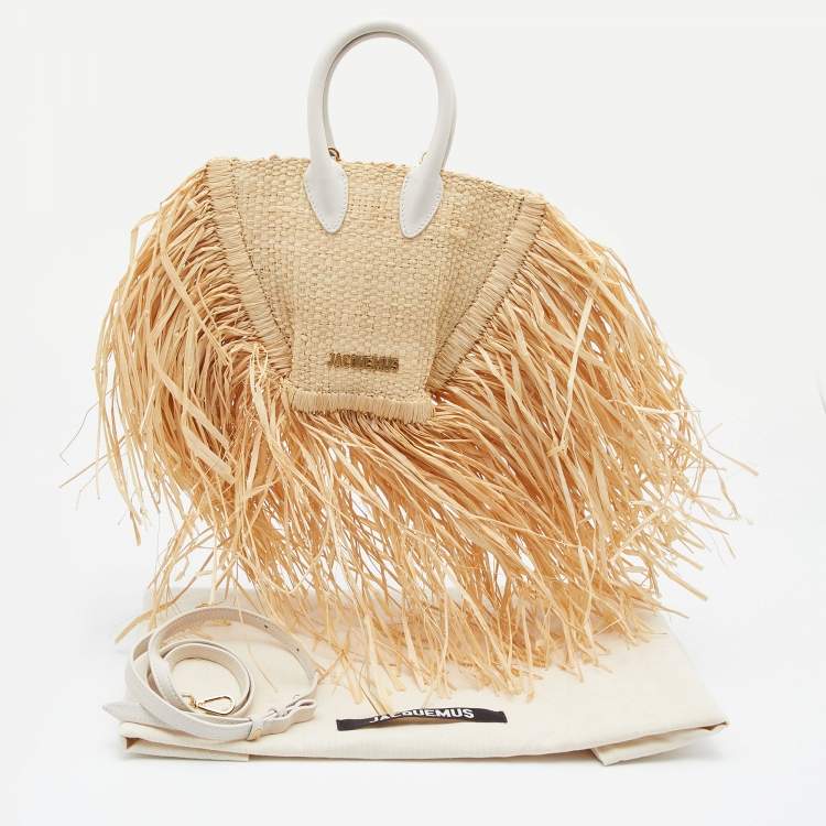 Pre Owned Jacquemus Beige/White Straw  Let Petite Baci Tote