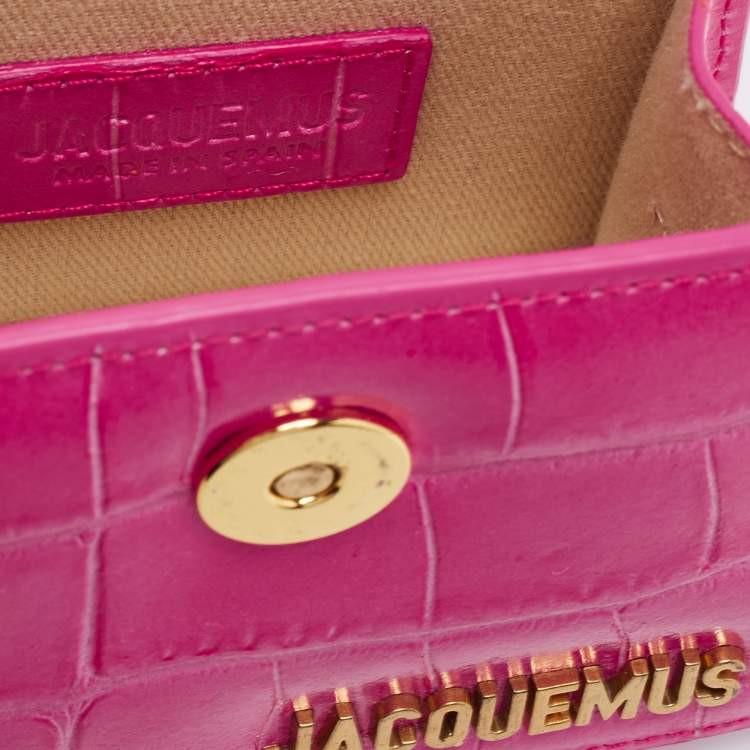 Pre Owned Jacquemus Pink Croc Embossed Leather Le Chiquito Mini Bag